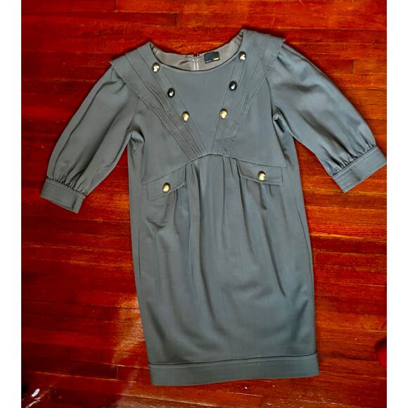 Vintage 90s Designer Italy Fendi Neutral Gray Mini Pencil Dress Small Med Pocket - Picture 2 of 9